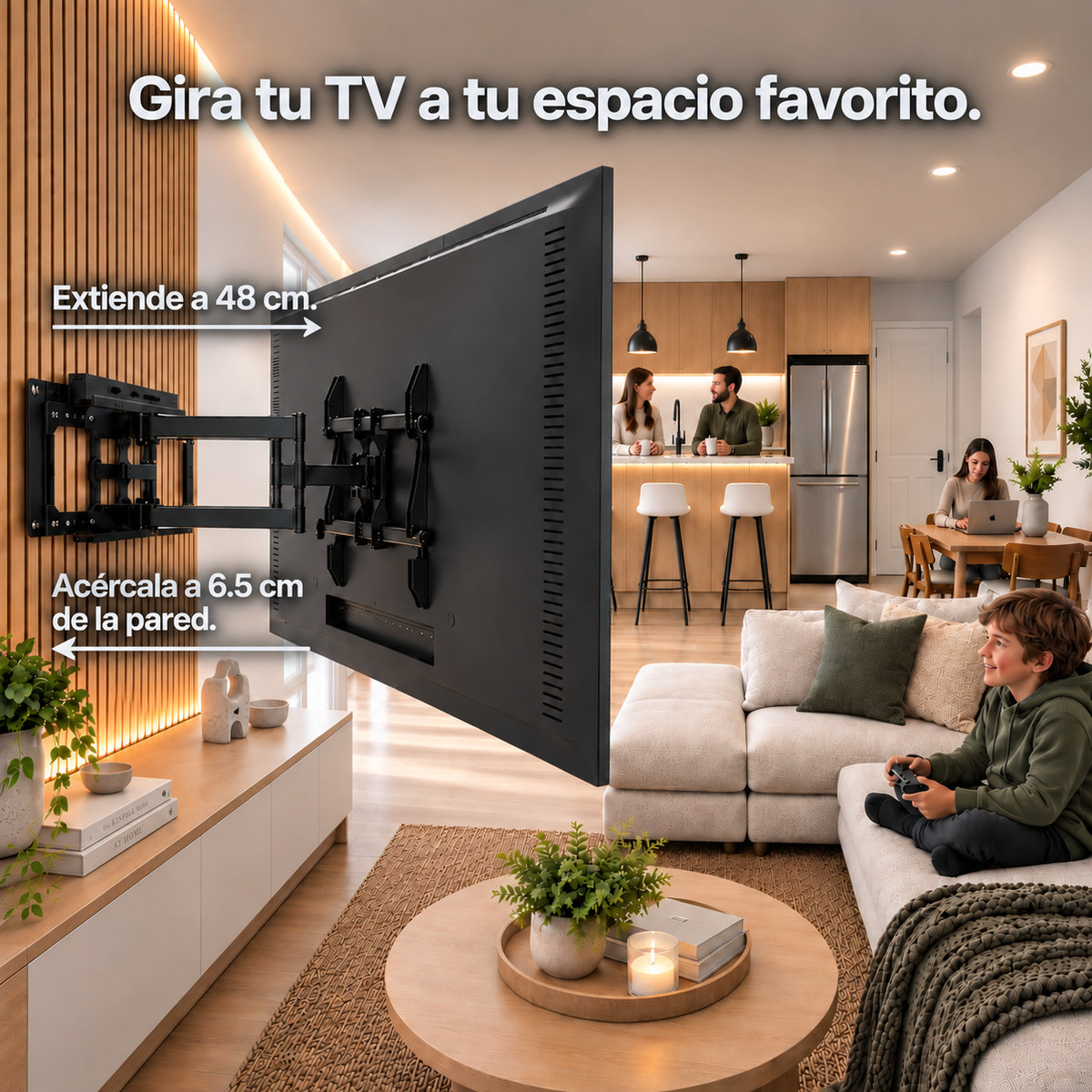 Soporte articulado XPower AX6-1000: se extiende hasta 48 cm y se acerca a 6.5 cm de la pared