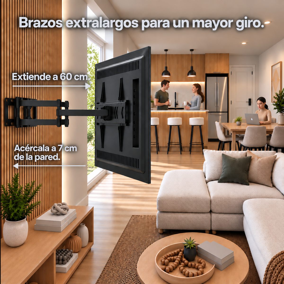 Brazos extralargos para tener un mayor giro y un mejor ángulo de visión.