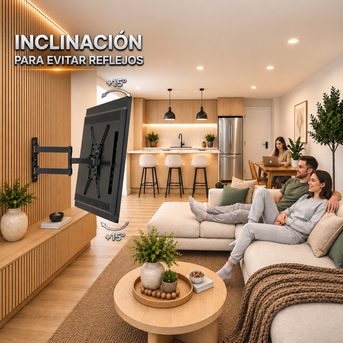 El soporte de TV inclina para evitar reflejos 