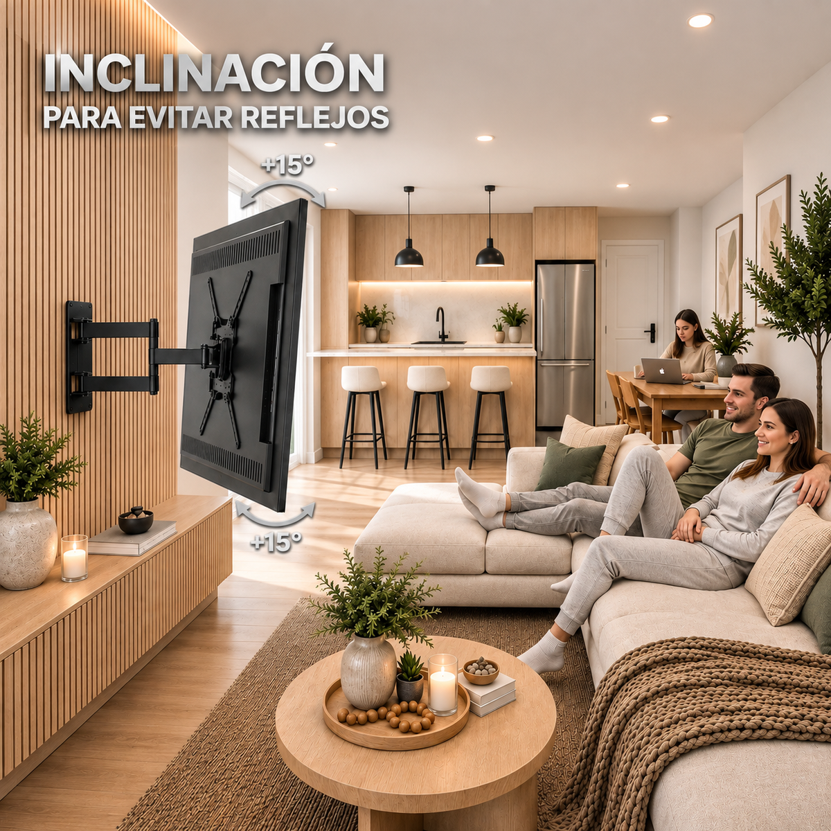 El soporte de TV inclina para evitar reflejos.