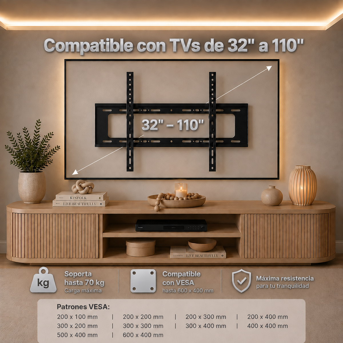 Soporte inclinable XPower XT-900 para pantallas de 32" a 110" con VESA hasta 600 × 400.
