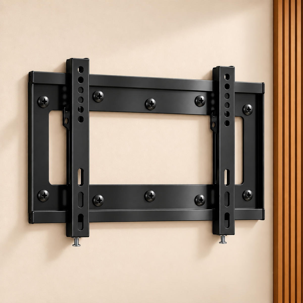 Soporte fijo XPower SFL-1960 para tablaroca, instalado en pared.