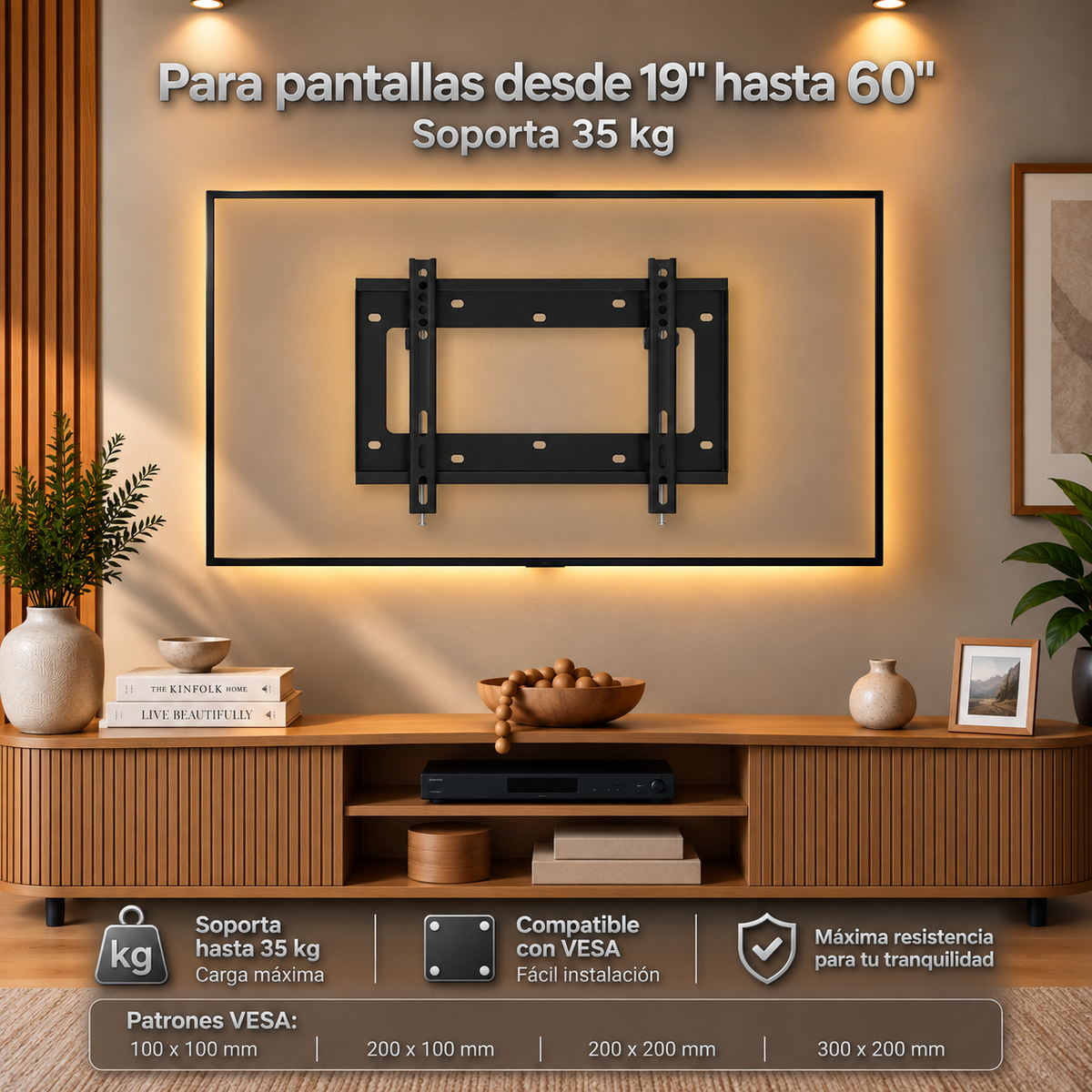 Soporte fijo XPower SFL-1960 para tablaroca, para TVs de 19" a 60", 35 kg y VESA hasta 300 × 200