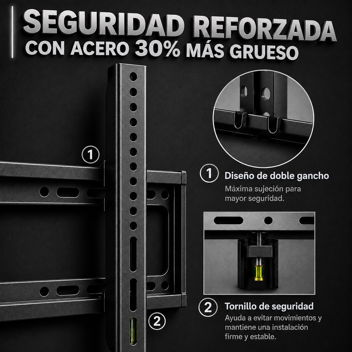 Soporte fijo XPower XF-1200 con seguro de doble gancho.